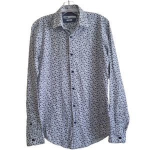 ZARA Men's Slim Fit Blue and White Floral LongSleeve Shirt Sz Small